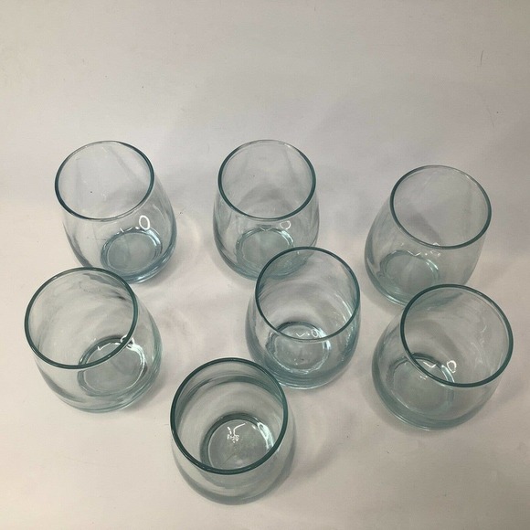 VINTAGE Roly Poly Libbey Tempo Juice Wine Glass Tumbler Aqua Blue Set Of 7 ‘70’s - Picture 6 of 8